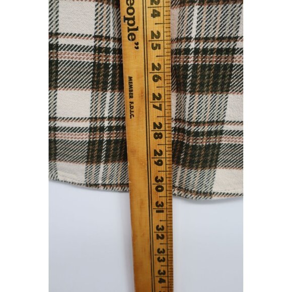 Orvis Mens L/G Plaid Flannel Button-Up Shirt Green & Cream Cotton Outdoors Camp - Picture 15 of 16